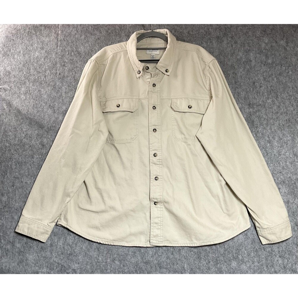 Lucky Brand Shirt Mens XL Khaki Twill Button Down Pockets Canvas Outdoor Shacket